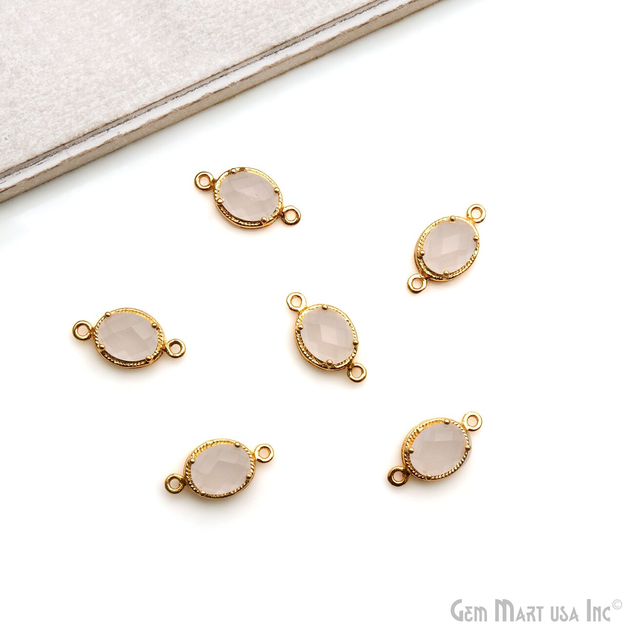 Natural Crystal Oval Gemstone Charms, Birthstone Pendant, 17x10mm Gold Plated Double Bail Bezel Connector 1PC, GemMartUSA (50215)
